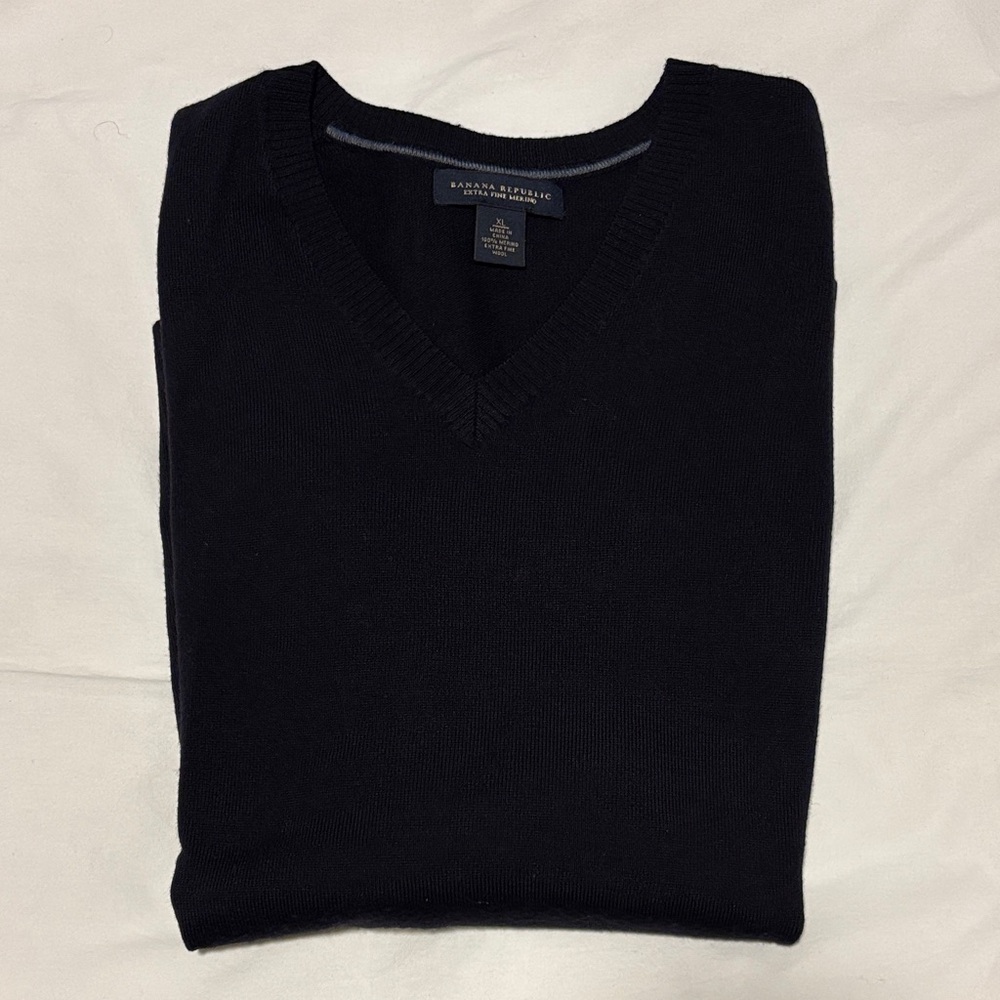 Banana Republic Dark Navy Merino Wool V-Neck Sweater